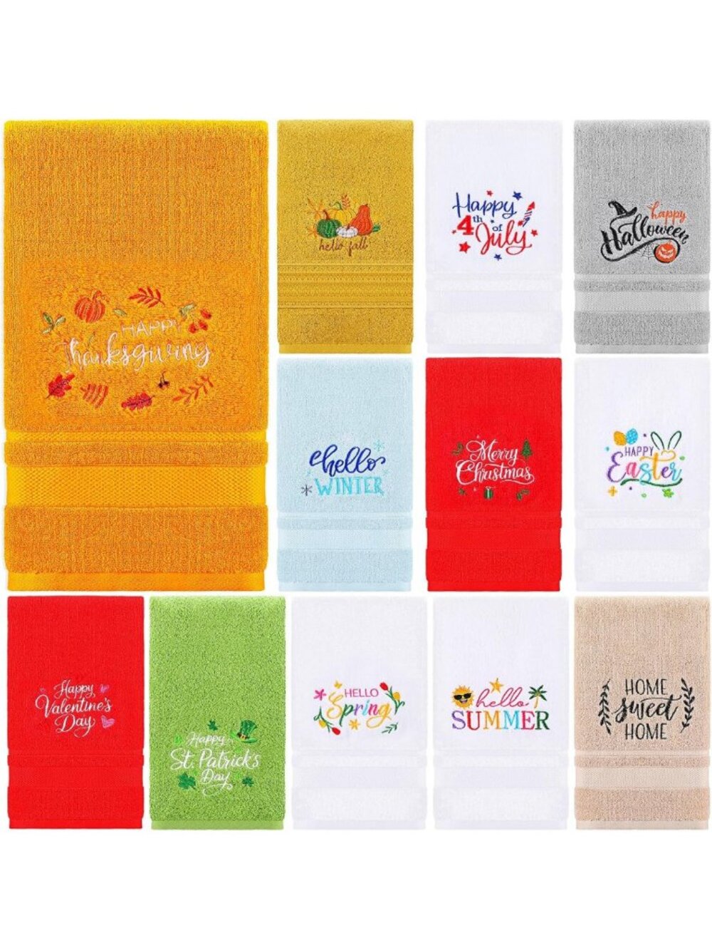 12-Pack Embroidered Cotton Hand Towels for Seasonal Holidays & Home Decor